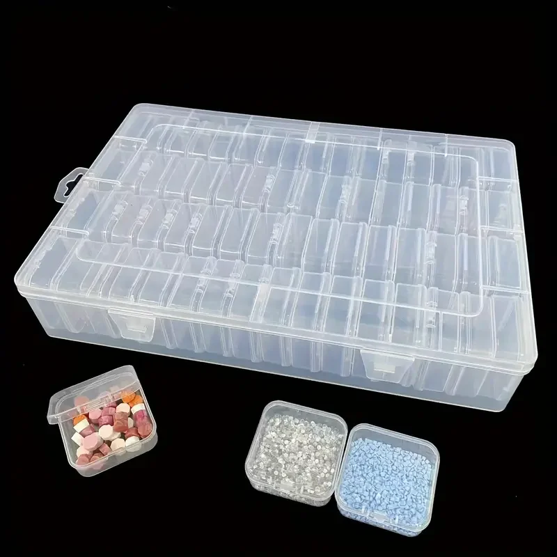 64pcs Large Capacity Transparent Storage Box Set-Portable Organizer for Beads, Jewelry & Small Items-White/Pink