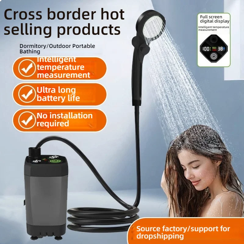 Portable Outdoor Camping Shower Pump Waterproof with Digital Display Rechargeable  Shower Head Set for Camping Hiking Beach tour