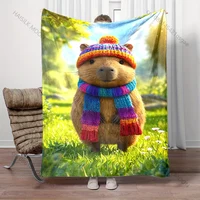 Multi-size Cute Capybaras Art Pattern Blanket Warm Soft Fluffy Kids and Adult Sofa Bed Throw Blanket Outdoor Travel Camping 3