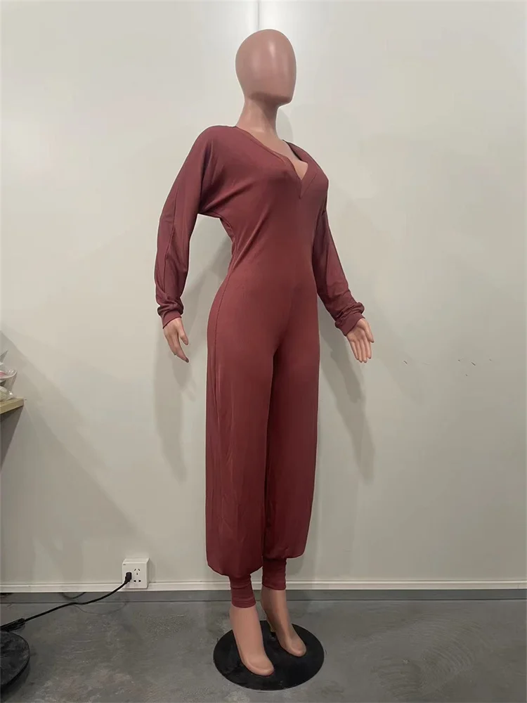 Wmstar Jumpsuit Women Wholesale V Neck Casual Loose Solid Color Patchwork Jumpsuit with A Pit Strip New in Fall Clothes