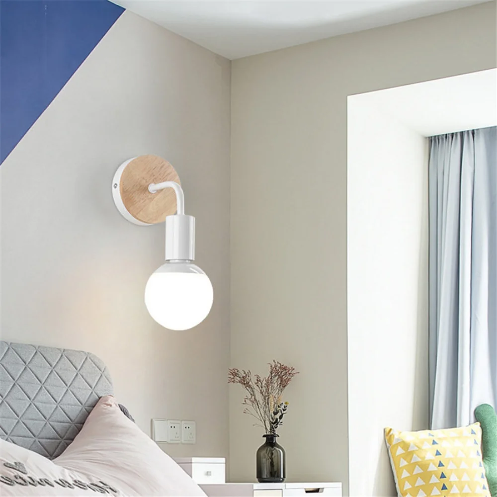 Wood Wrought Iron Wall Lamp Modern Minimalist Wall Lights Fixture E27 For Living Room Home Indoor Sconces Lighting Decorative led wall lamp,wall sconces light,wall lamp