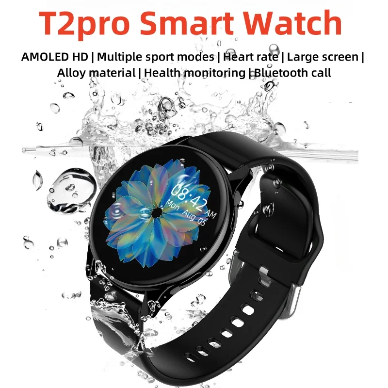 

T2pro BT Call 1.28 Inch Round Screen Smartwatch Fitness Tracker Waterproof Message Reminder Android Wristwatch for Men Woman