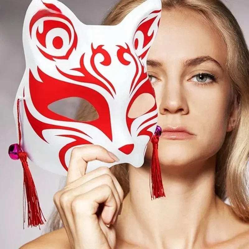 Anime Fox Mask Japanese Cosplay Half Face Mask Masquerade Kabuki Fox Mask Holiday Party Decoration Demon Cosplay Props