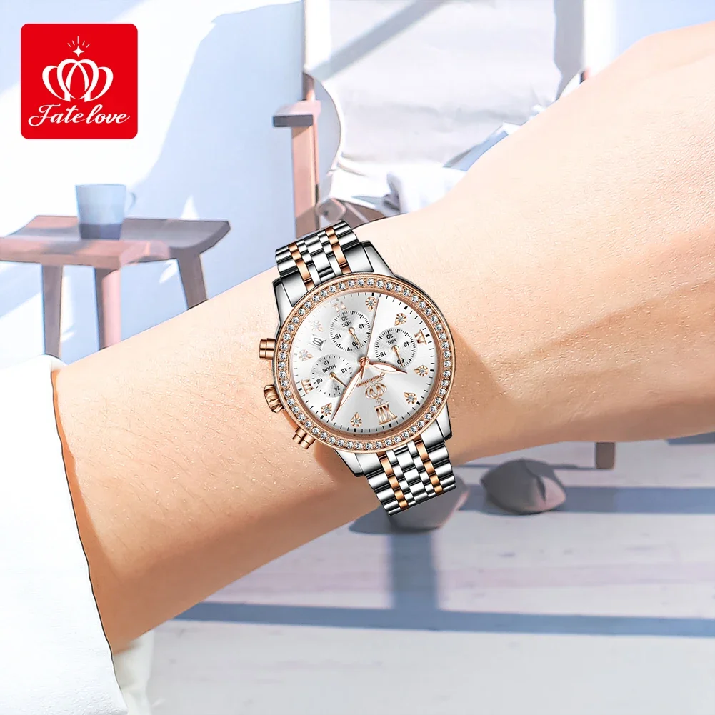 Fate Love 881 Luxury Quartz Watch For Women Waterproof Luminous Steel Strap Wristwatches Chronograph Original Women's Watches