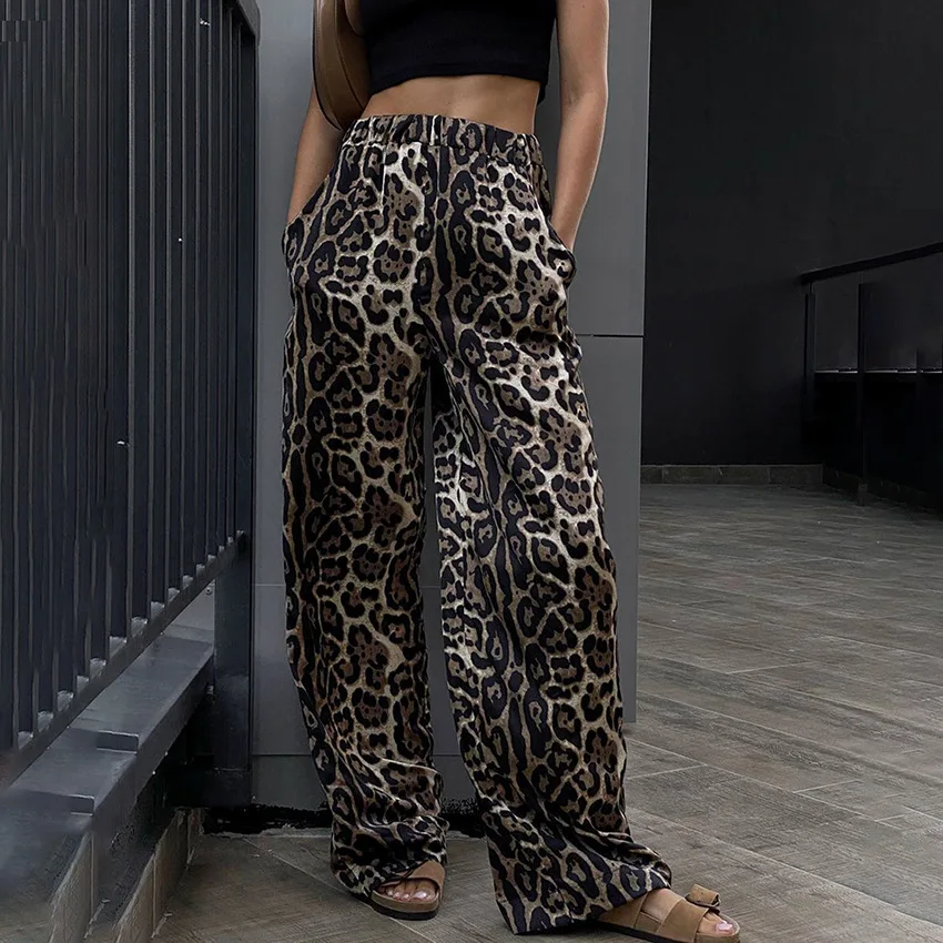 

Fashion Women Leopard Print Pants High Waist Wide Leg Pants For Women Spring Casual Loose Wide Leg Pants Mopping Pants Trousers