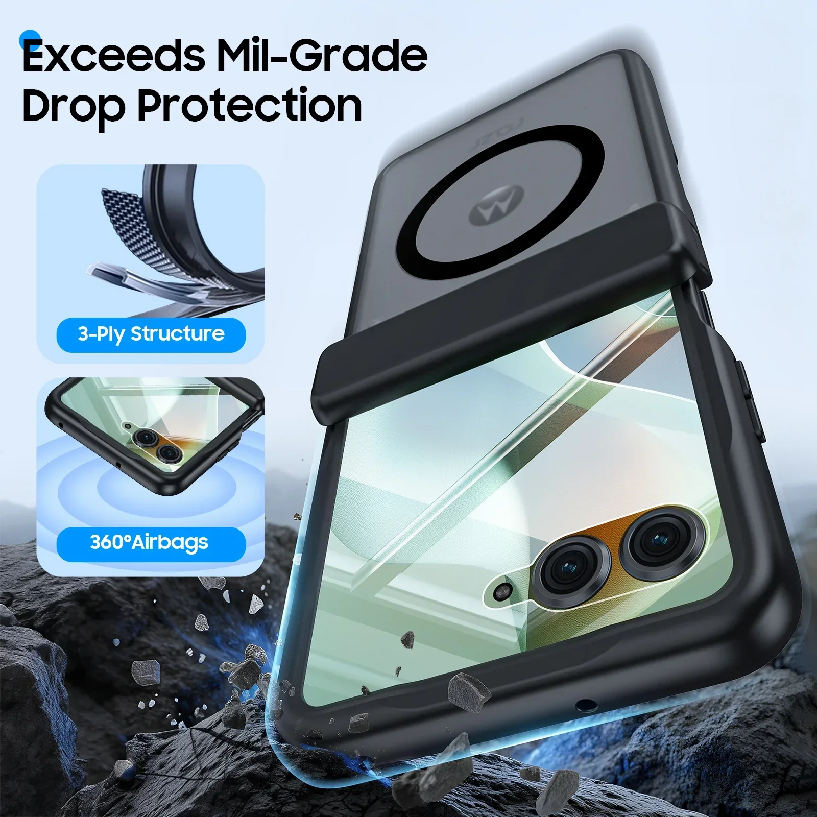 Enhanced Magnetic Translucent Matte Shockproof Phone Case with Screen Protector - Black