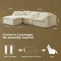 109" Modern Cloud L-Shaped 3-Seater Oversized Deep Seat Chenille Fabric Sofa White Modular Sectional with Ottoman 6