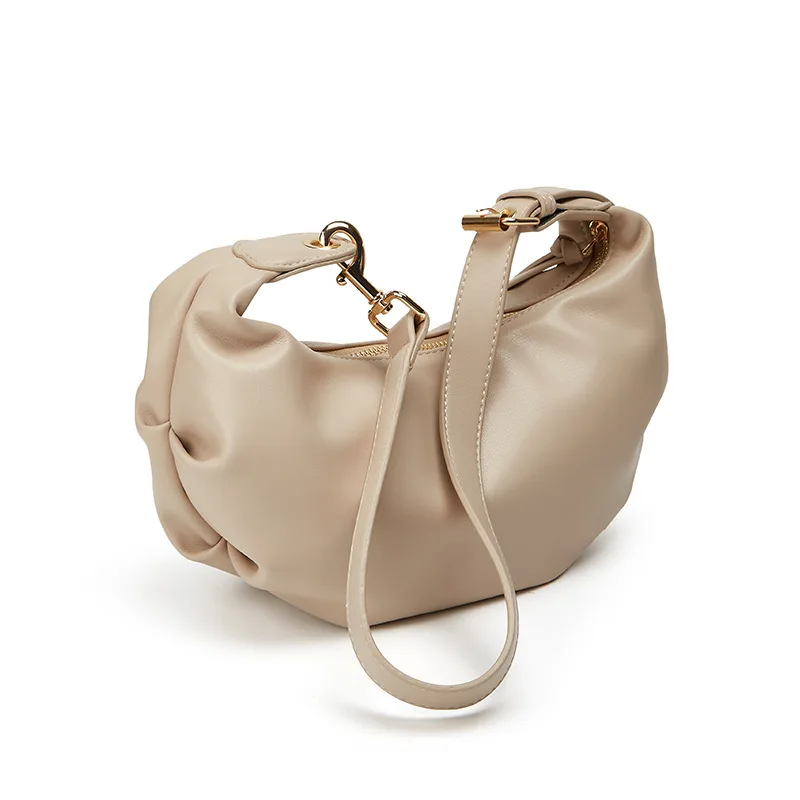 Korean Style Soft Leather Cloud Bag Pleated Versatile Dumpling Bag Unique Casual Simple Crossbody Shoulder Bag