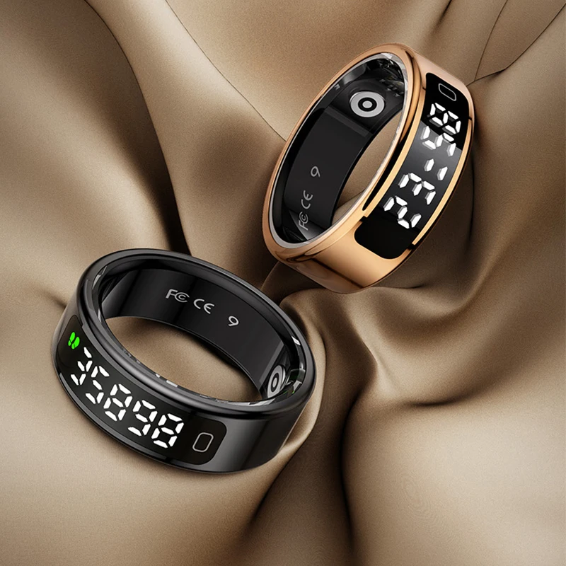 Touch Display Smart Ring R11C with Charging Box-1ATM Waterproof Step Health Tracker 5.2 BLE Heart Rate Blood Oxygen Monitor 6