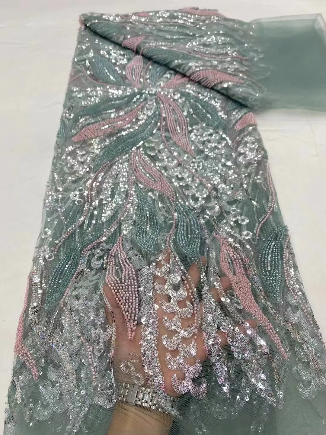 Luxusní korálkový krajka vysoký kvalita fabrics 2023 africký sequined tyl pro svatební svatební ruka korále  glittery pořadí francouzský sit'