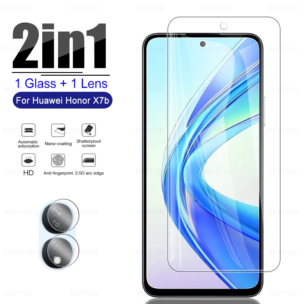 

2in1 9H Tempered Glass For Huawei Honor X7b X7a Camera Lens Protective Film Full Cover Front Films Transparent Screen Protector