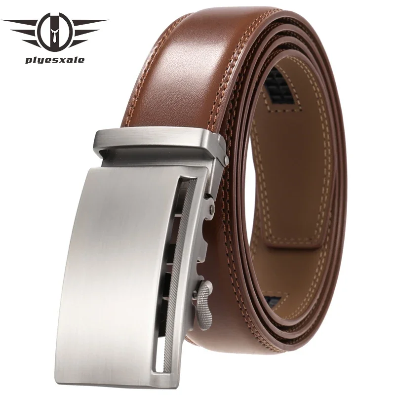 

Plyesxale Men's Genuine Leather Ratchet Dress Belt With Automatic Sliding Buckle Fashion 35mm Width Black Dark Brown Belts G379