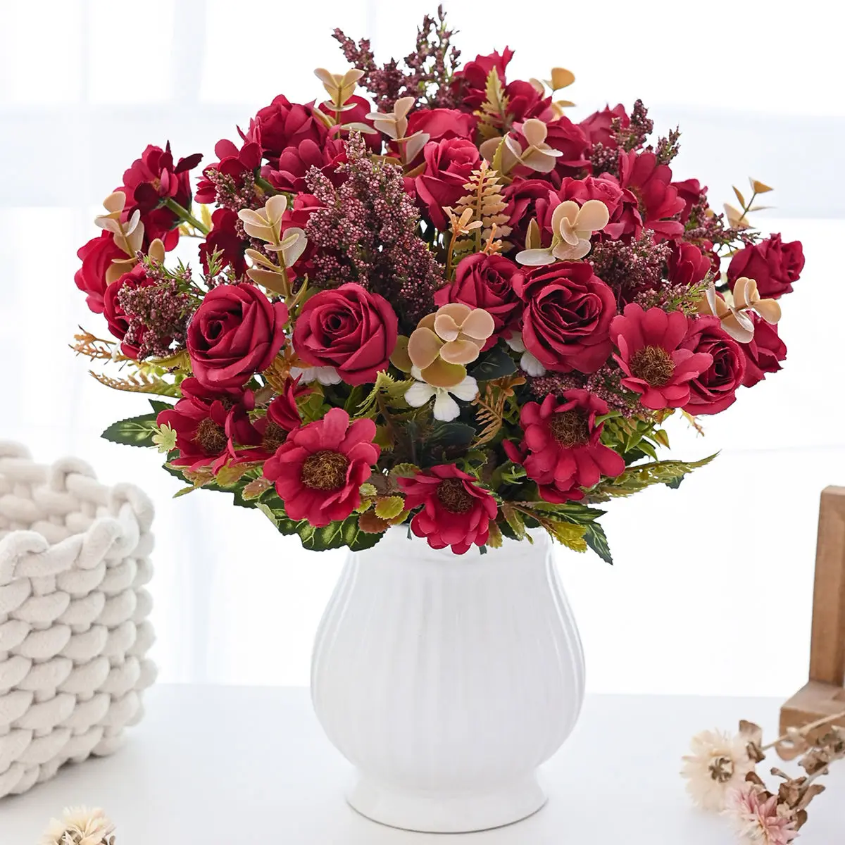 1 قطعة ورود مقلدة ، عيد الحب ، زفاف العروس ، مزهرية غرفة المعيشة المنزلية الربيعية لتزيين الحديقة الخارجية بنفسك