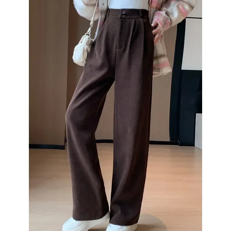 

2023 Autumn Wide-leg Pants Fashion Women Winter High Waist Pants Warm Thick Casual Loose Trousers Lady Pantalon Clothes 29640