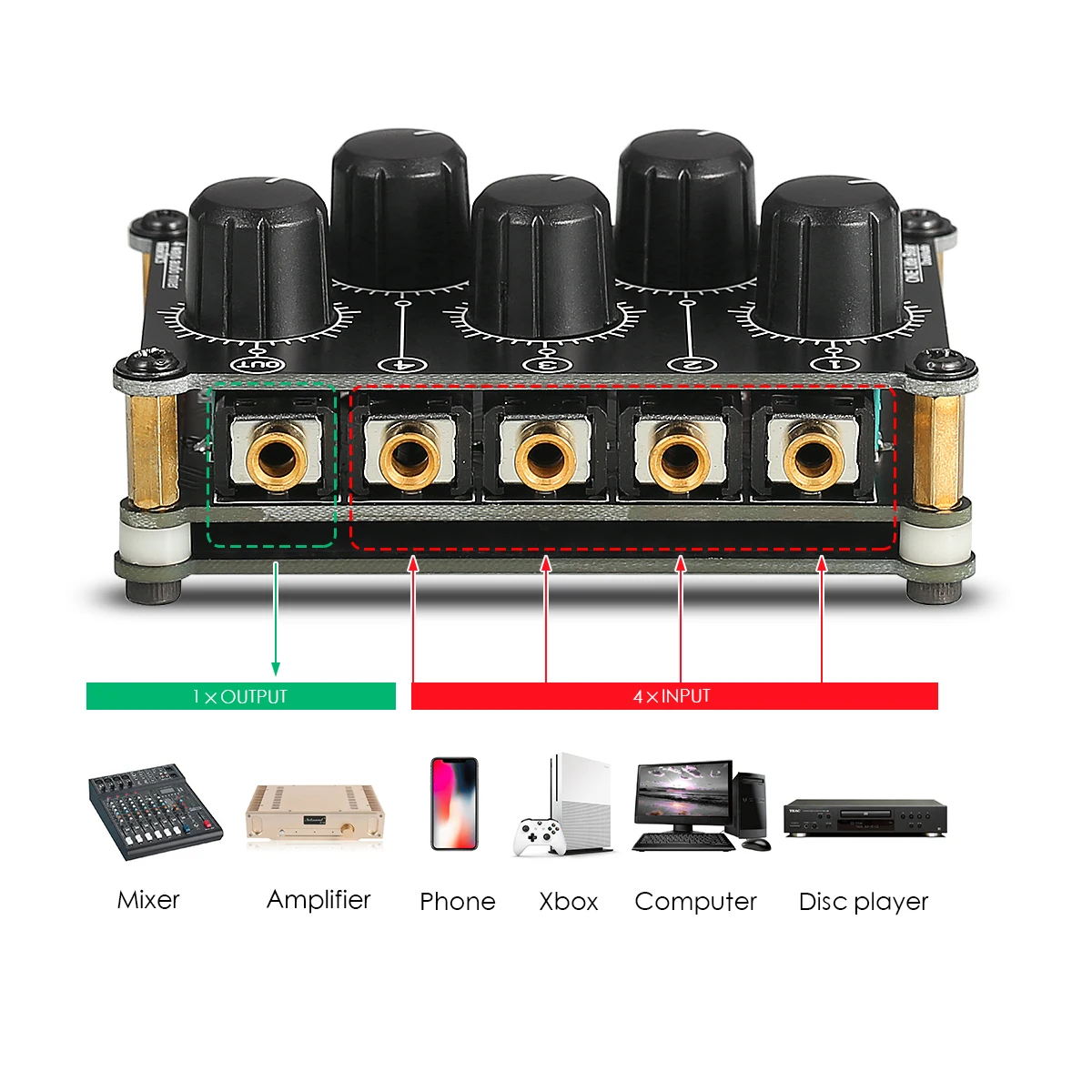 Douk Audio-misturador de Áudio Estéreo Analógico Portátil Canais Mini Misturador de Linha Passiva para Gravação de Estúdio ao Vivo Console de Mixagem de Som - Image 4