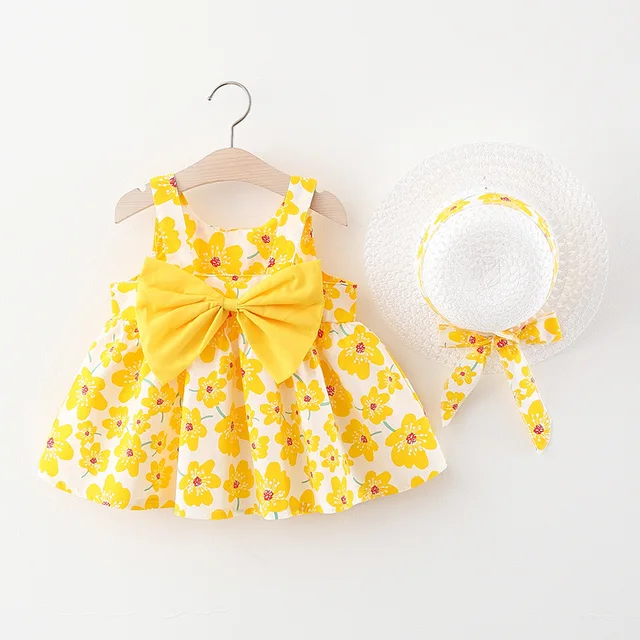 2Piece Summer Clothes Baby Girl Beach Dresses Casual Fashion Print Cute Bow Flower Princess Dress+Hat Newborn Clothing Set BC171 3