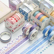

5 Pcs Basic Color Floral Masking Washi Tape Set DIY Decorative Journal Scrapbooking Diary Planner Album Label Sticker Stationery