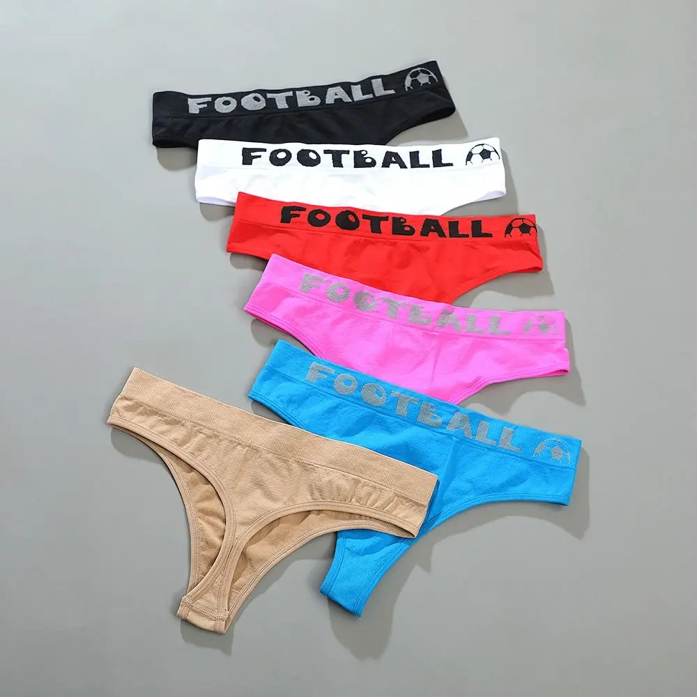 

Football Letter Solid Color Seamless Thong Women Comfortable Panties Middle Waist Panties Sport Underwear Female Lingerie