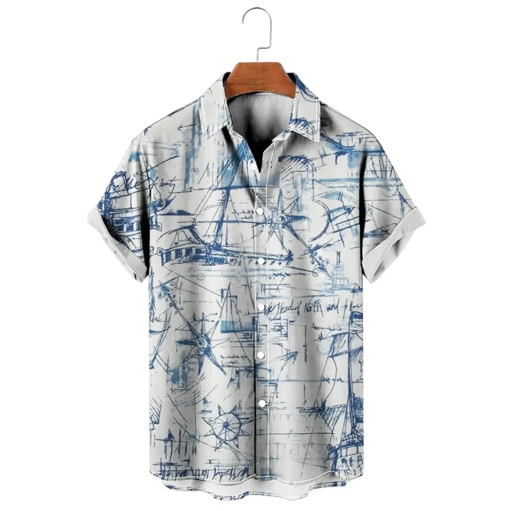Men Hawaiian Shirt Retro Harajuku Print Vintage Floral