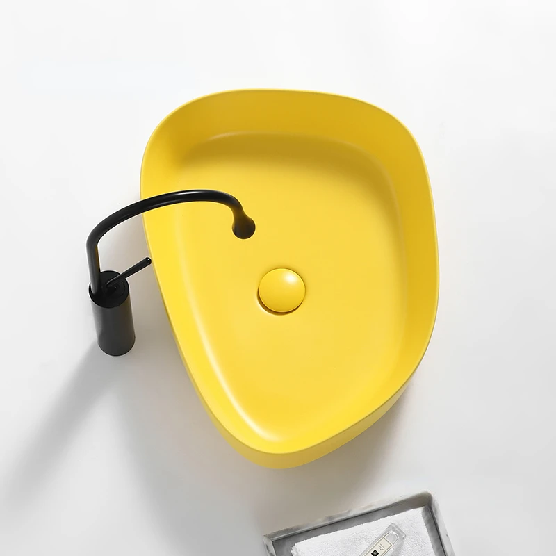 NordicMatteYellowBathroomSinksCeramicTabletopBasinHousehold