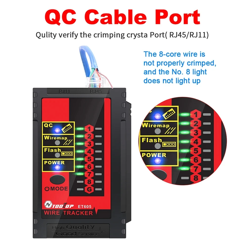 TOOLTOP ET605 Network Cable Tester RJ45/RJ11 Cable Port Test POE LAN Break Circuit Analyze Tracing Line Maintenance Tool