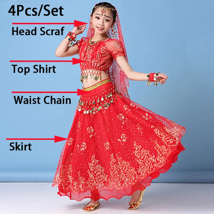 Belly Dance Suit 4pcs/set Kids Belly Dance Costume Set For Girls