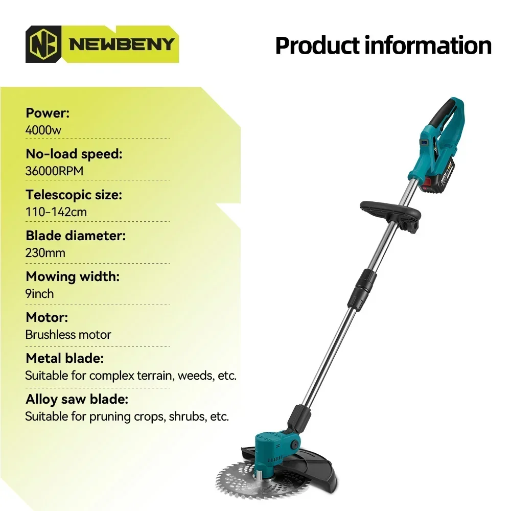 NEWBENY 9 Inch Brushless Electric Lawn Mower witht Digital Display Cordless Garden Shrubs Weeding Tools For Makita 18V Battery 4