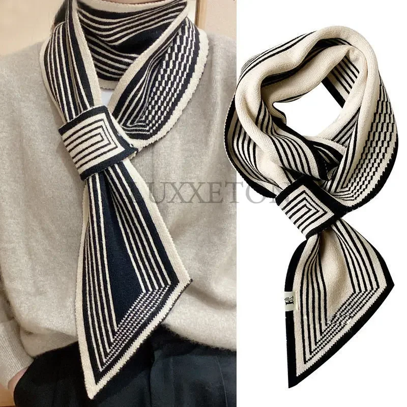 

Knitted Scarves New Design Stripe Luxury Brand Scarves Winter Scarves Warm Long Thin Scarves Women's Scarves