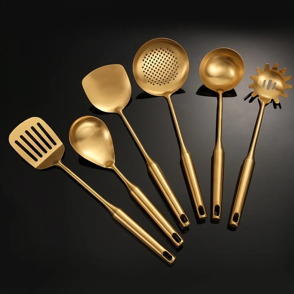 Elegant Gold & Stainless Steel Kitchen Utensil Set - Heat Resistant, Non-Stick Cooking Tools