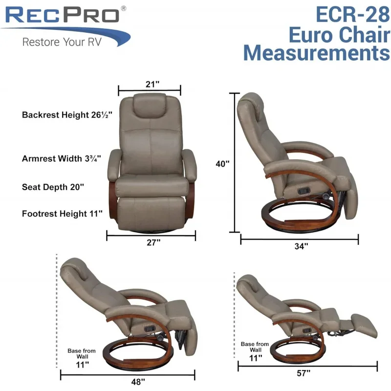 Charles 28" RV Euro Chair Recliner Modern Design RV Furniture (2, Mahogany)