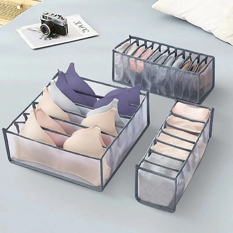 Underwear Storage Organizer 3 Pcs Foldable Translucent Panty Drawer Bra Breathable Mesh Bag For Wardrobe