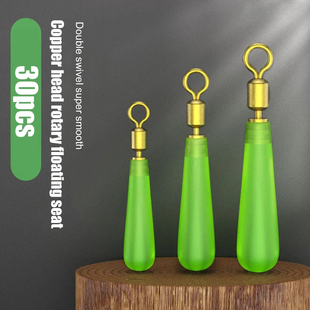 30Pcs Rotating Drift Float Silicone Fast Sub Wire Double Rotating Rings Rotation Buoy Copper Head Seat Fishing Tools Gadget