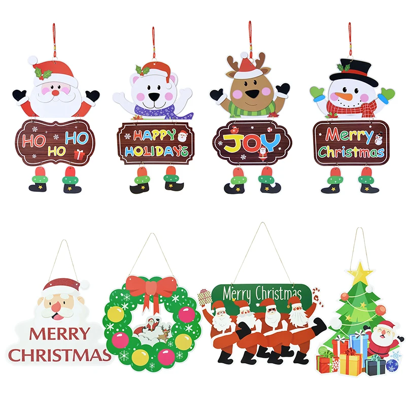 

Merry Christmas Door Hanging Sign Santa Claus Xmas Wreath Pedant Home Decor New Year Party Christmas Decoration Navidad