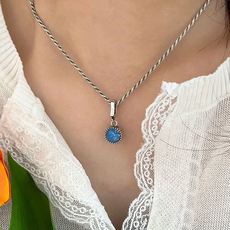 S925 Sterling Silver Blue Zirconia Pendant Women's Light Luxury Fashion Pendant DIY Necklace Jewelry