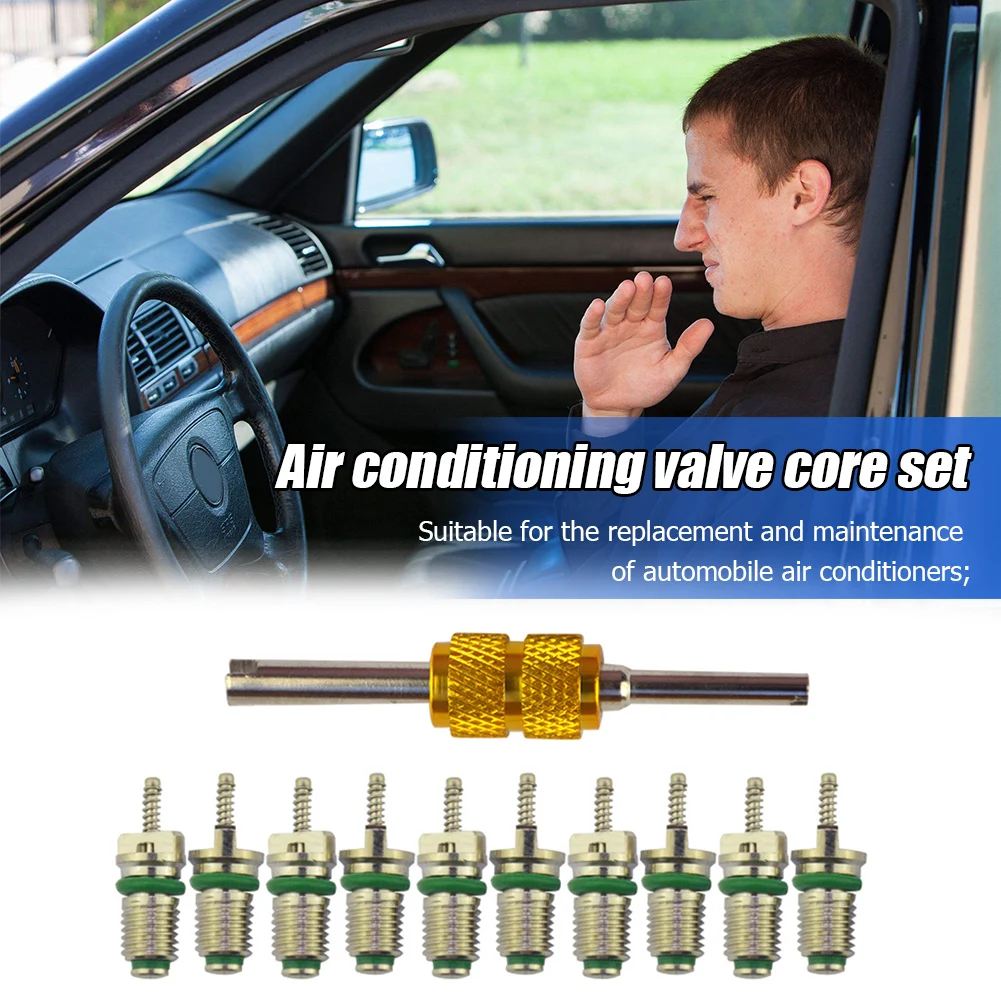 R134a Car A/C Valve Cores Air Conditioning Tire Valve Stem Cores Remover Tool Kit Automobile Exterior Repair Components 10pcs