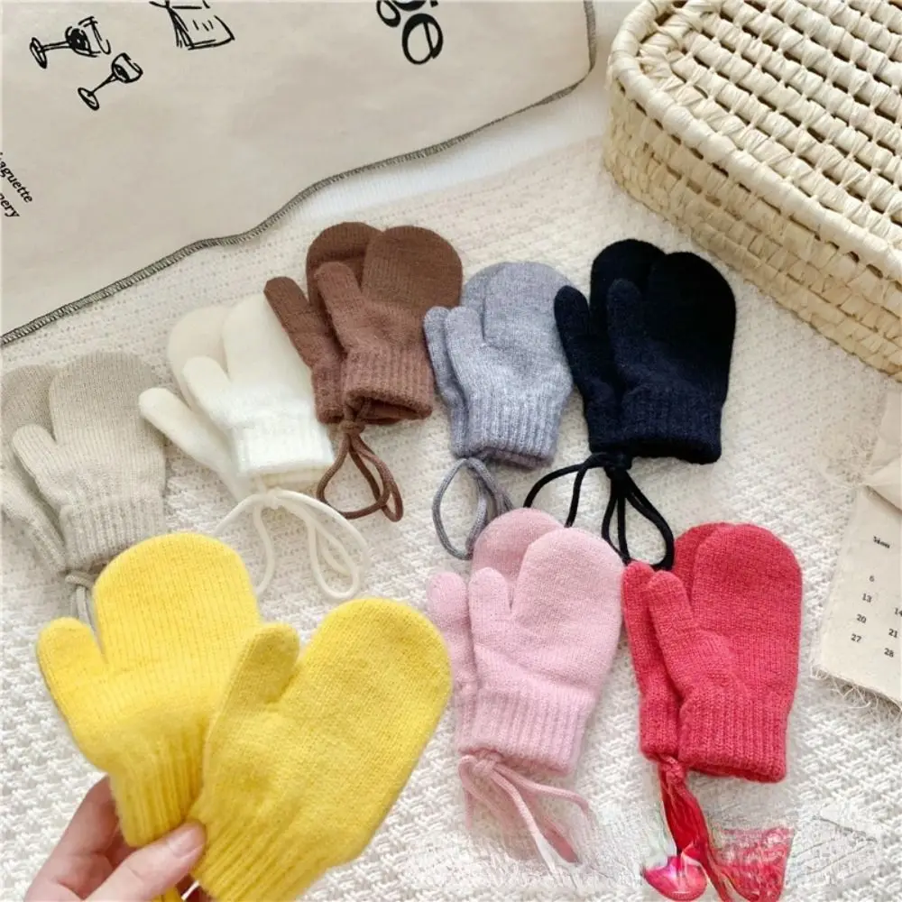 New Warm Baby Gloves Winter Mittens Children Full Finger Gloves for 1-3Y Kids Hanging Neck Warm Gloves Newborn Baby Accessories 3pcs set autumn winter 3 18 months baby hat scarf gloves sets solid color knitted mittens cap gloves suit baby warm accessories