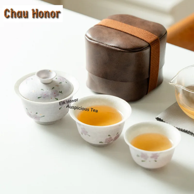 Hand-painted Cherry Blossoms Gaiwan Zen Not Hot Tea Tureen Tea Bowl With Lid Kit Tea Brewing Cover Bowl Tea Ceremony Collection