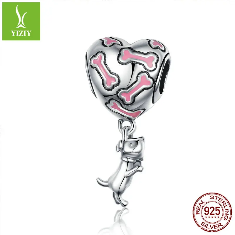 

Original heart-shaped cute pet dog 925 silver beads handmade DIY accessories