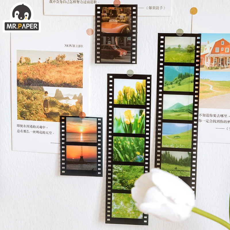 Mr Paper 8 Designs PET White Ink Strip Sticker Pack Film Image Gallery Series Creative Handbook DIY Decorative Sticker