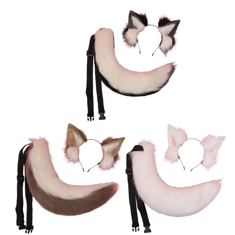 

Cosplay Furry Headdress Tail Set Animal Dog Ears Long Fur Hair Props