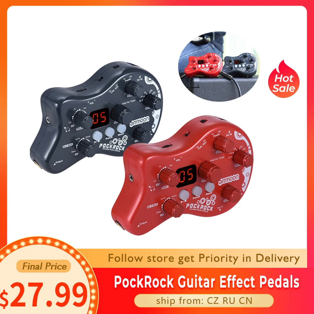 Ammoon PockRock 기타 멀티 이펙트 프로세서 이펙트 힐 15 이펙트 타입 40 드럼 리듬 튜닝 기능 기타 힐 액세서리