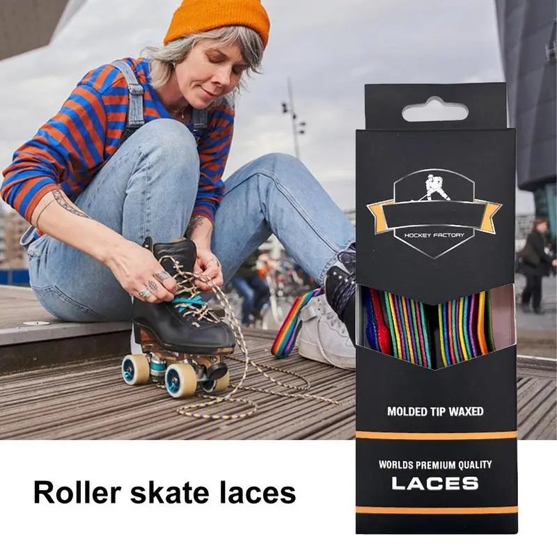 Waxed roller skate laces 84 96 108 120 inch Dual Layer Braid Design Ice Hockey Skate Hockey Shoe Bright Color Lace Accessory