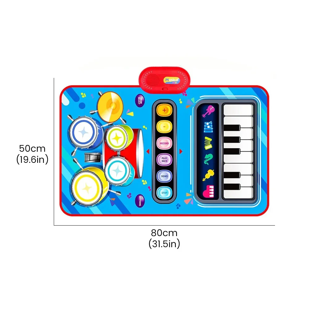 80X50Cm Music Play Mat for Kids Toddlers Floor Piano Keyboard Drum Toys Dance Mat Sounds Maker for Kids Educational Toys