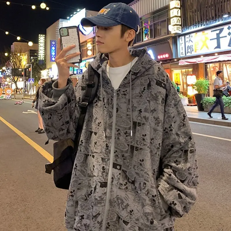 Zip Up Thick Sweatshirt Cardigan Women Oversized Streetwear Cartoon Print Letter Harajuku Hoodies Jacket All-match Loose Top INS
