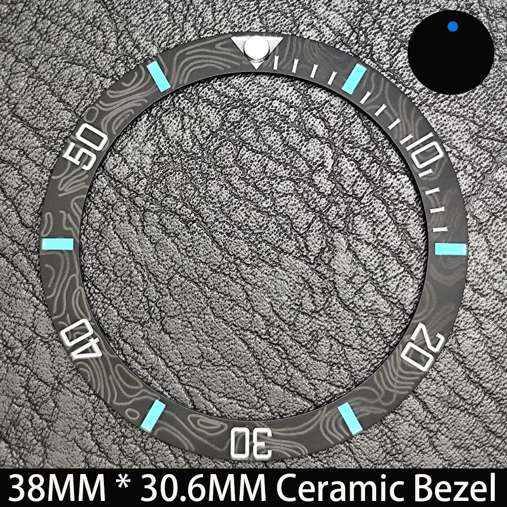 Elegant Blue Luminous Bezel GMT and Diving Watch Insert, Sloping 38mm x 30.6mm Ceramic/Aluminum