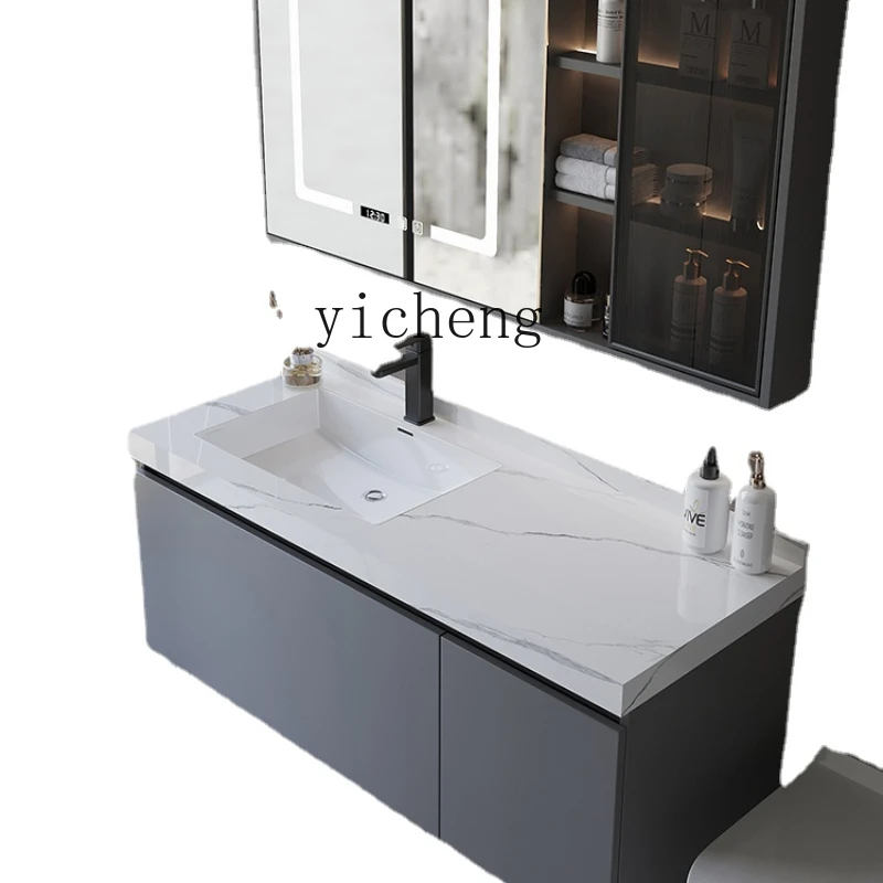 

Zk Stone Plate Ceramic Seamless Whole Washbin Bathroom Cabinet Combination Simple Smart Wash Basin Cabinet