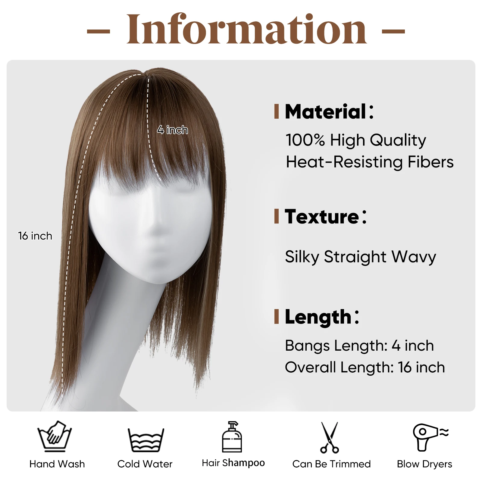 Synthetic Hair Topper Toupee Fiber Hairpiece For Women Clip In Bangs Extension Wig Lady Fake Natural Invisiable Black Brown C8