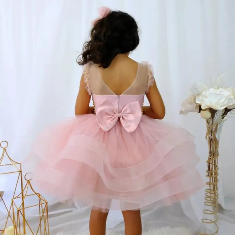 

Pink Tulle Baby Girl Dress Princess Flower Girl Dresses Cute Tutu Girl Birthday Party Dresses First Communion Dress