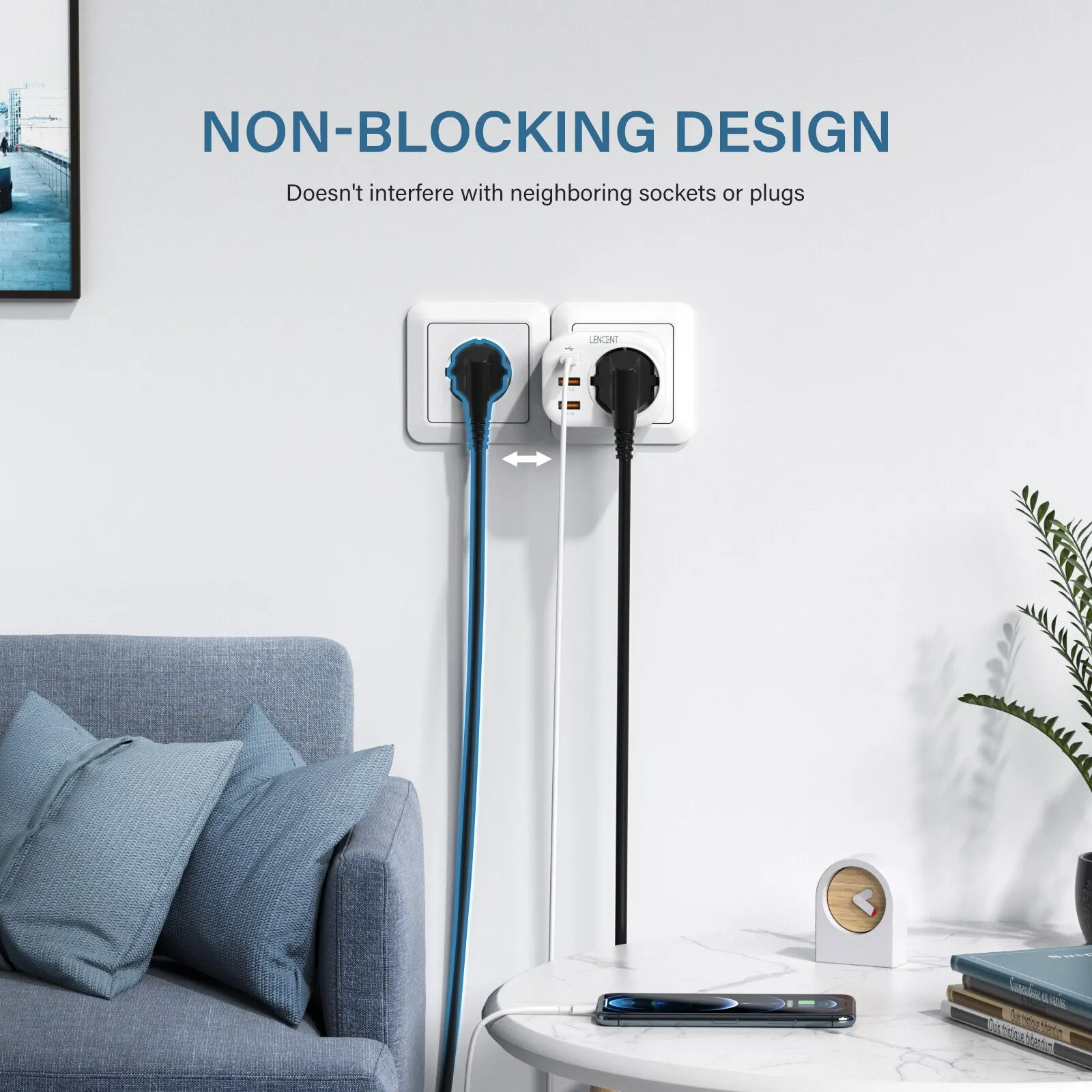 LENCENT EU Plug Wall Socket Extender with 1 AC Outlet 2 USB QC3.0 and 1 Type C PD 20W Multi Socket Fast Charger for Home Travel BEST SELLERS