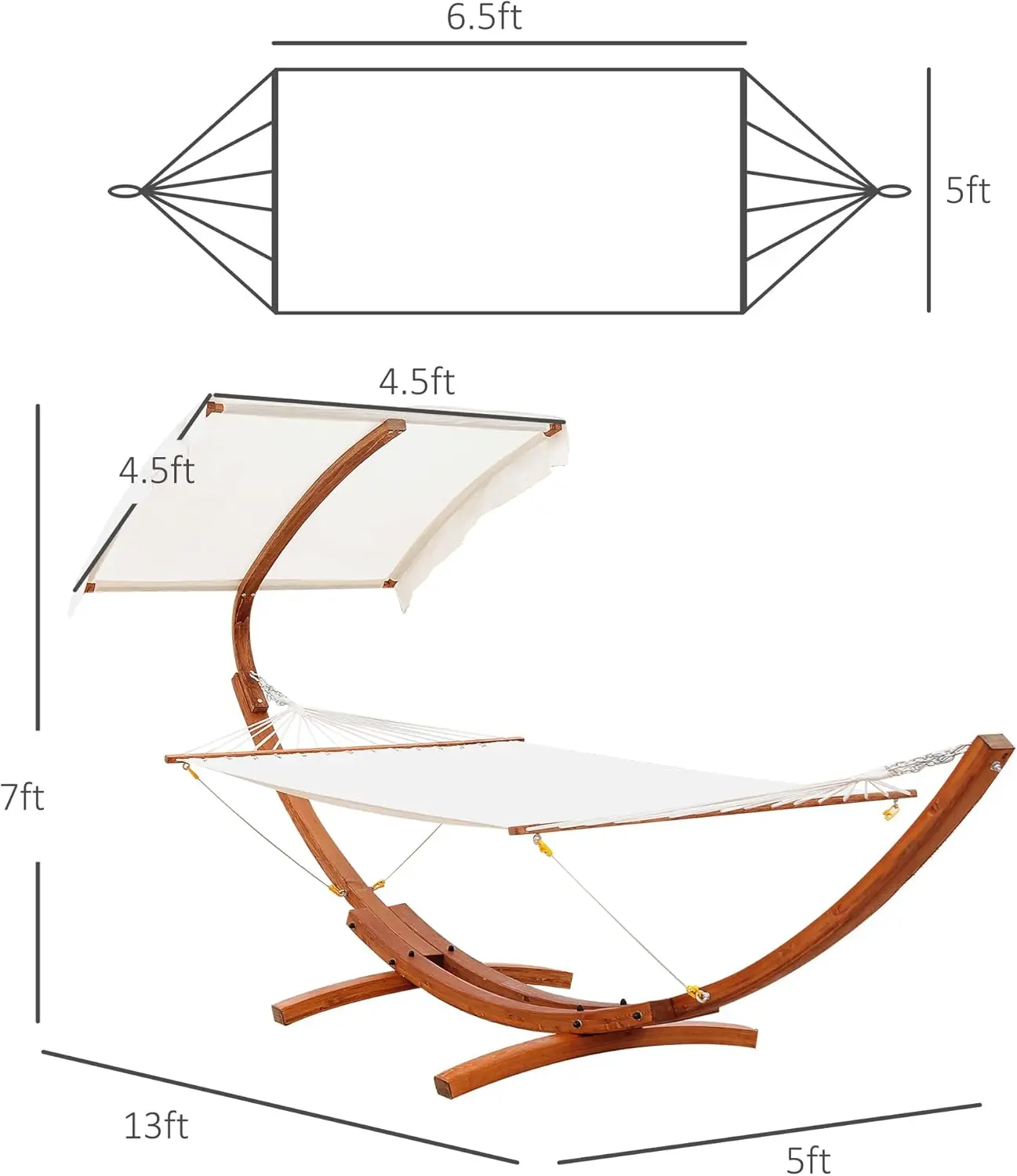 13FT Wooden Arc Hammock with Canopy, Outdoor Hammock Bed with Wood Arc Stand for Patio Balcony Garden Backyard, White 5